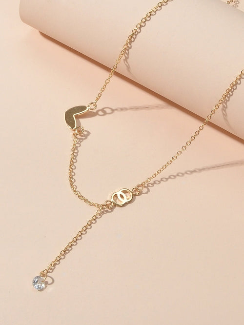 Dainty Party Gift Costume Jewellery Gold Chain Circle Heart Charm