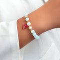 Retro Good Quality Jewellery Light Blue String Glass Beads Pink Heart